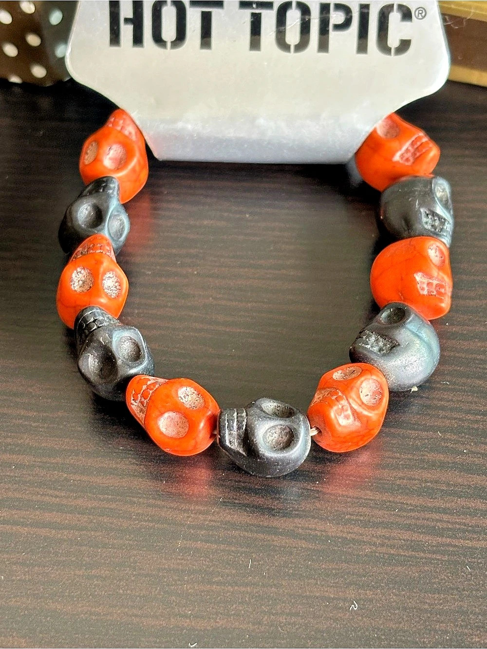 Halloween Skull Bead Bracelet in Orange & Black